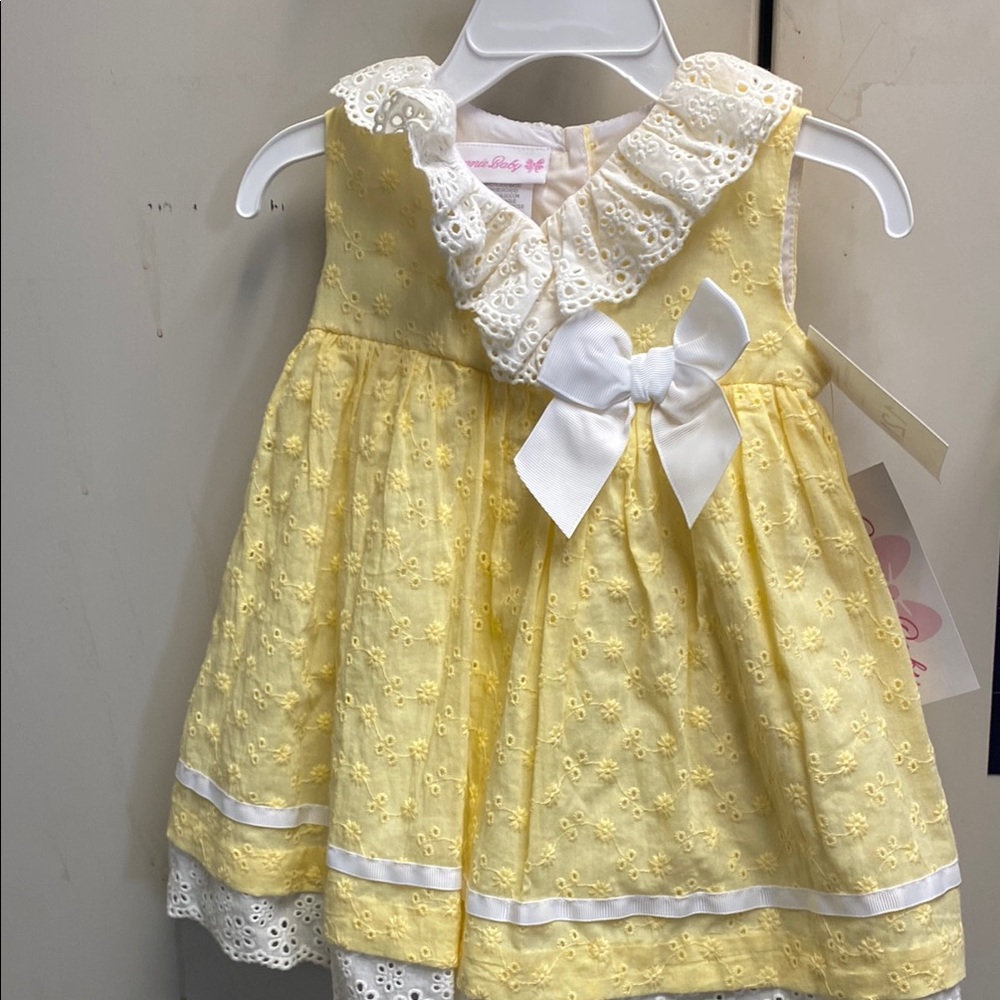 Bonnie Baby Yellow Eyelet Dress with White Bow